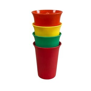 Vintage Tupperware Bell Tumblers 8oz Set of 4 Red Orange Yellow Green 109-38